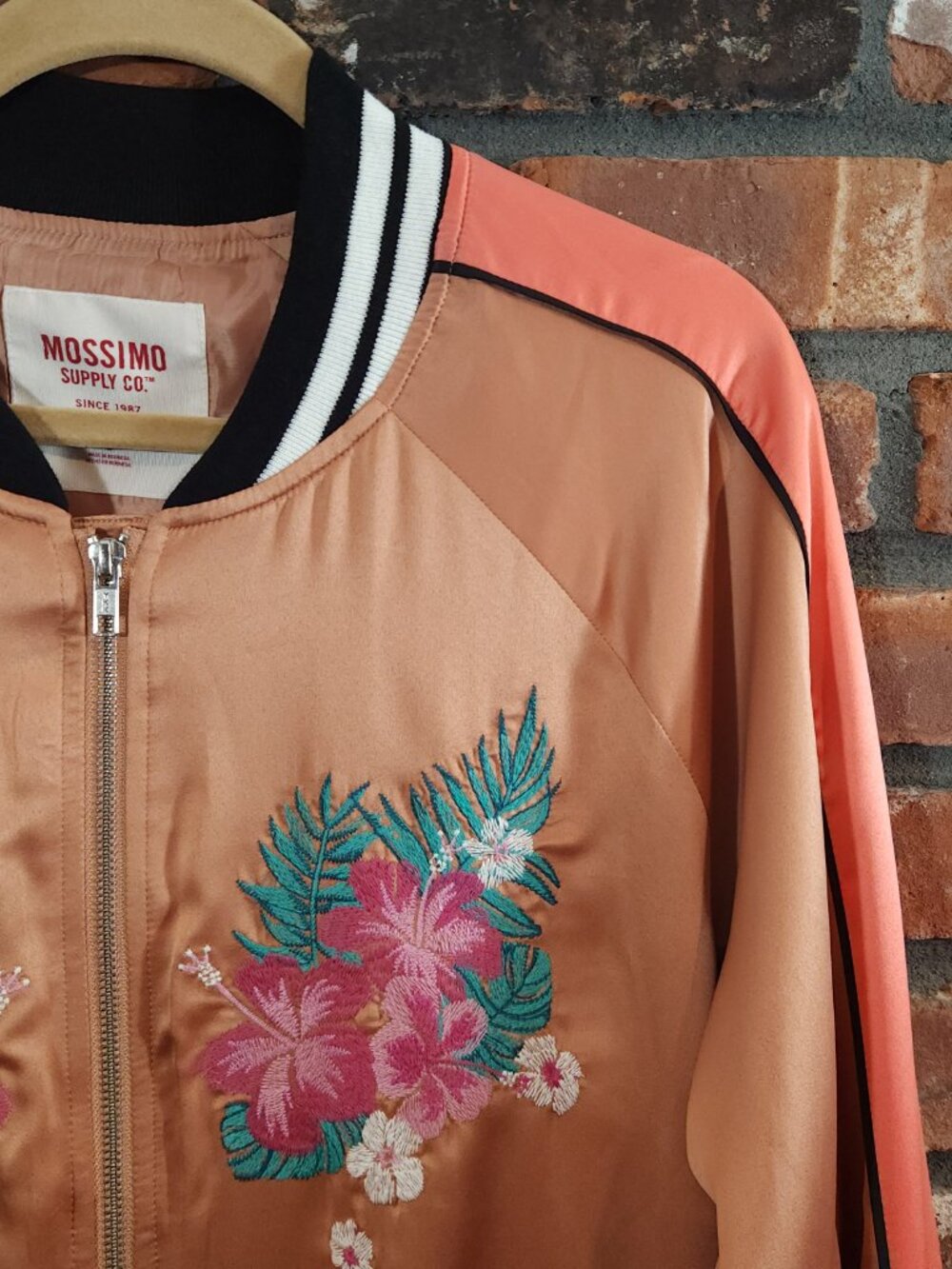 Mossimo Supply Co. Retro Embroidered Floral Satin Bomber Jacket Y2K Women's L - Picture 4 of 7